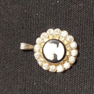 Vintage Black with Yellow and White Rhinestone Cameo Pendant